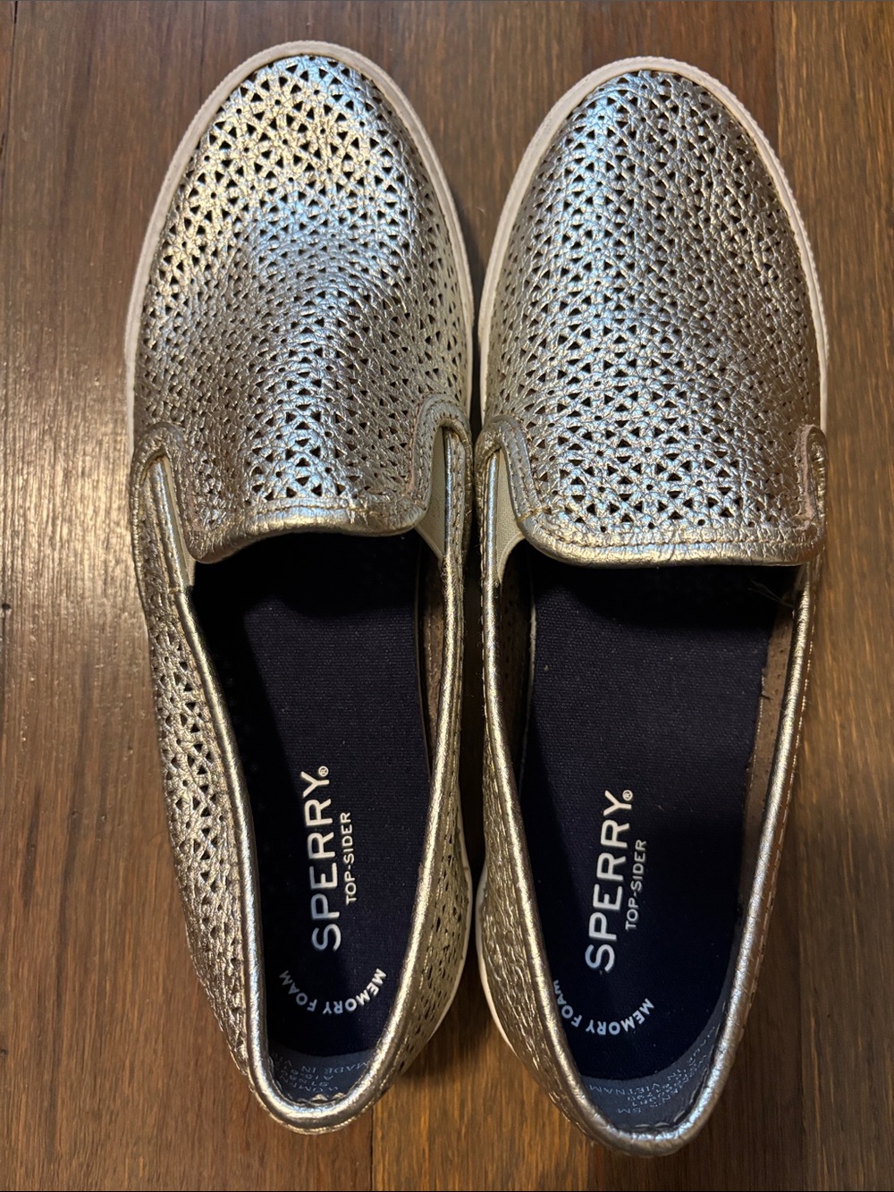 Sperry Metallic Perforated Slip-Ons - Gold